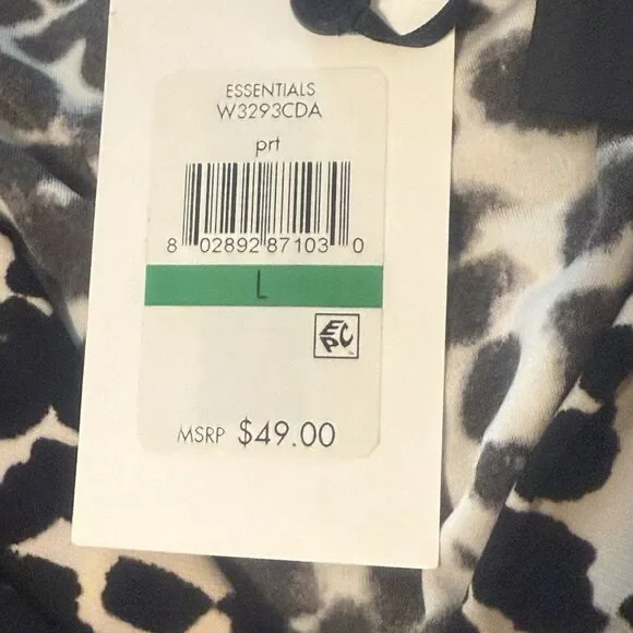 DKNY Shirt Women’s L Black Leopard Short Sleeve Wrap Top Blouse Ladies NWT - Picture 8 of 13